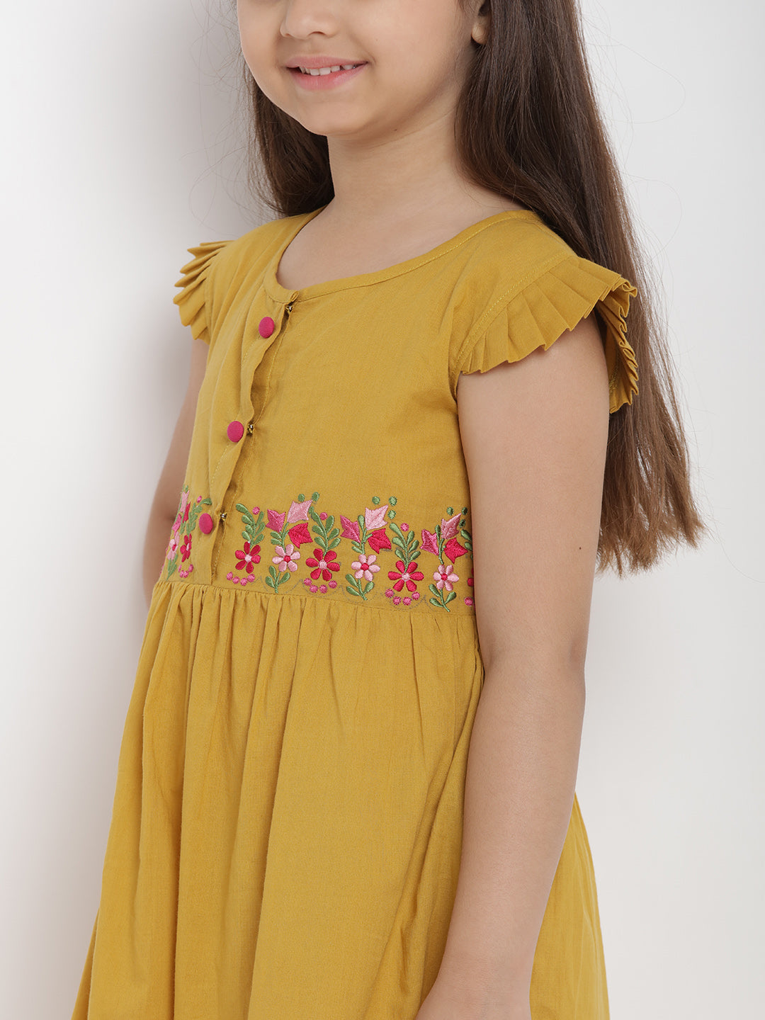 Bitiya By Bhama Girls Mustard Empire Dress