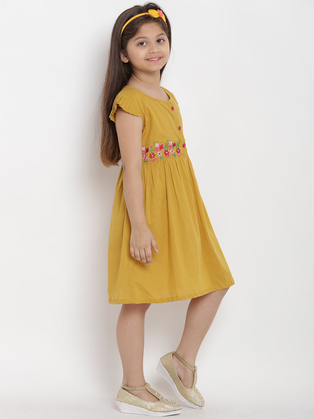 Bitiya By Bhama Girls Mustard Empire Dress