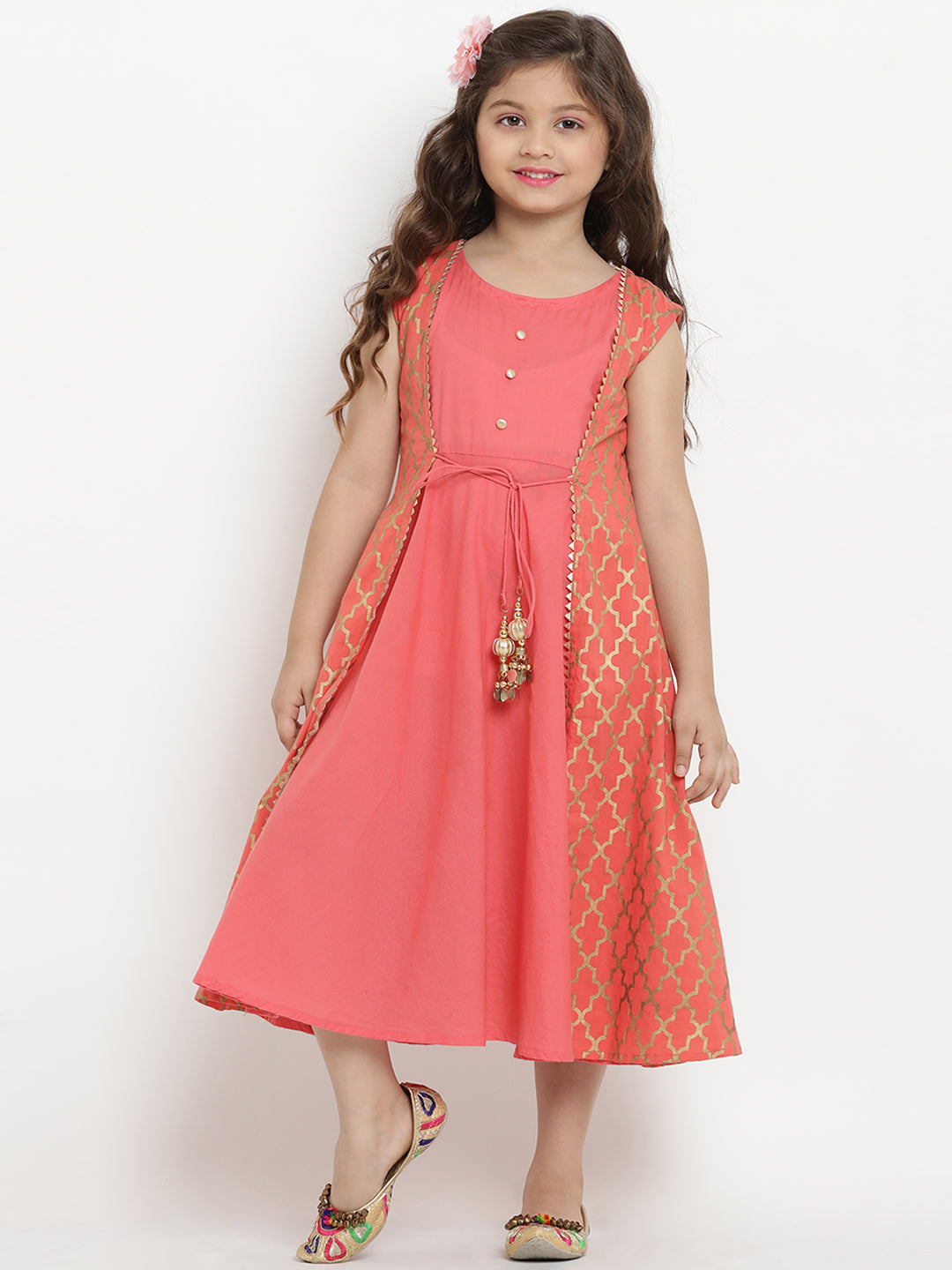 Bitiya By Bhama Girls Peach-Coloured Fit And Flare Dress