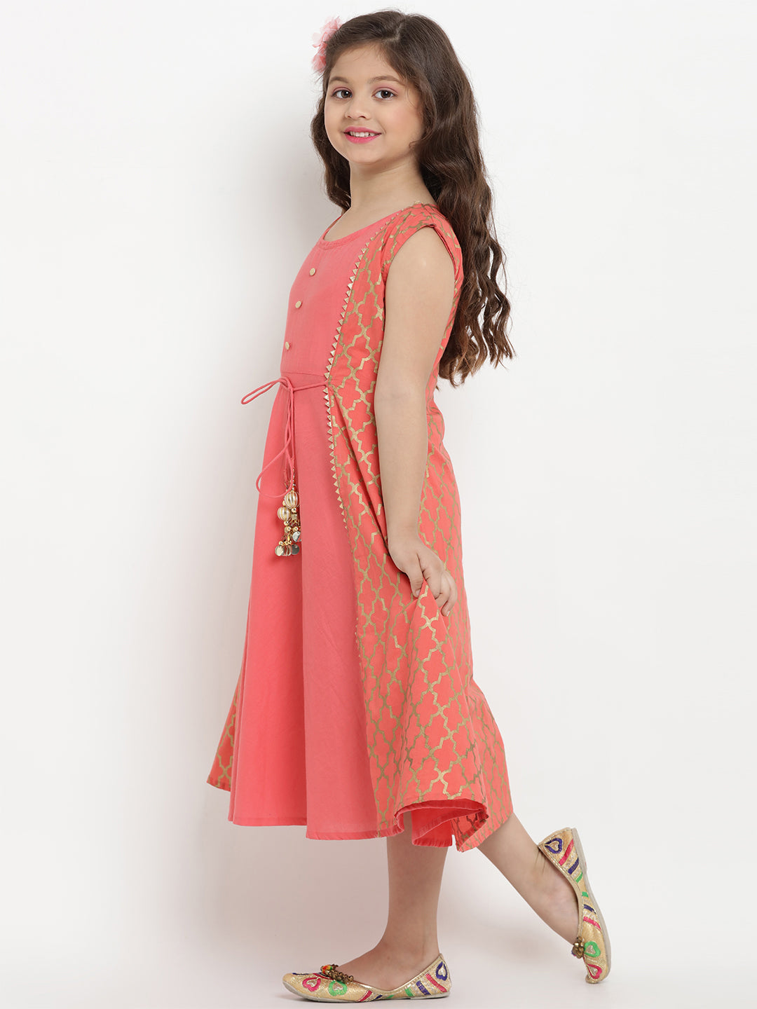 Bitiya By Bhama Girls Peach-Coloured Fit And Flare Dress