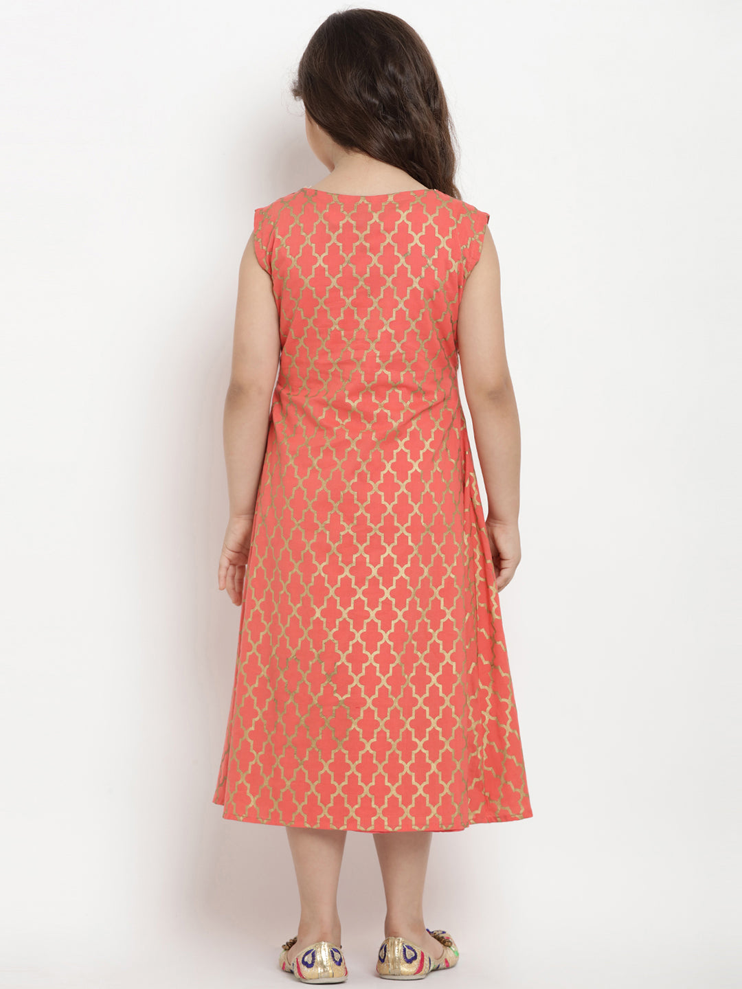 Bitiya By Bhama Girls Peach-Coloured Fit And Flare Dress