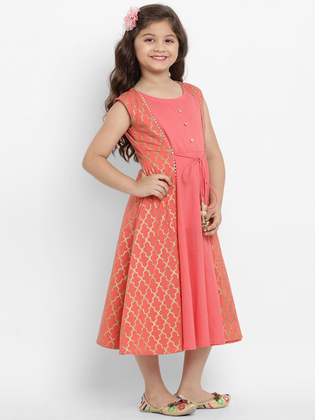 Bitiya By Bhama Girls Peach-Coloured Fit And Flare Dress