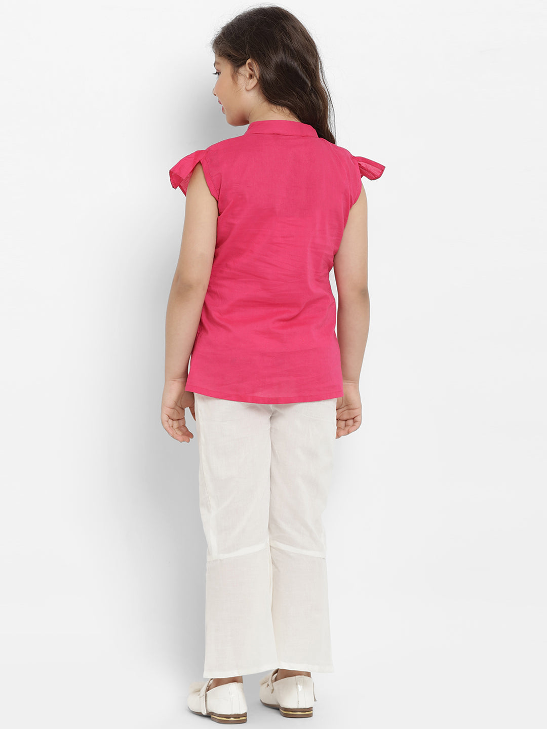 Bitiya By Bhama Girls Fuchsia Pink & White Printed Top With Palazzos