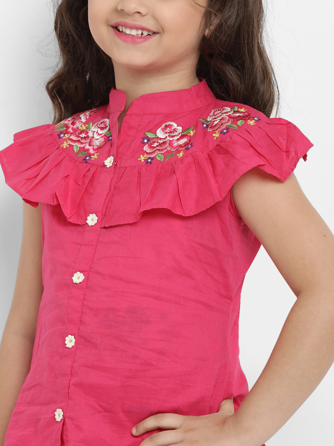 Bitiya By Bhama Girls Fuchsia Pink & White Printed Top With Palazzos