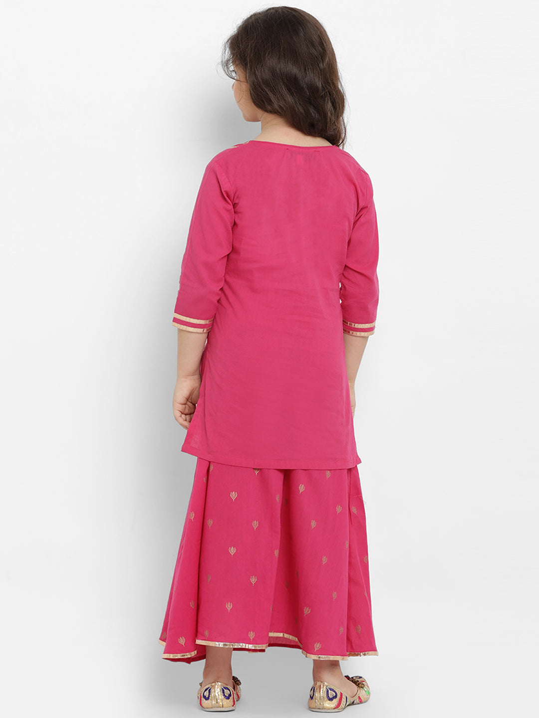 Bitiya by Bhama Girls Pink Solid Kurta with Skirt