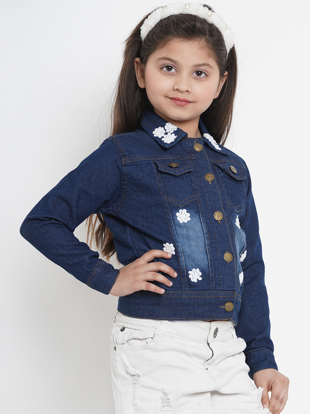 Bitiya By Bhama Girls Blue Solid Lightweight Denim Jacket
