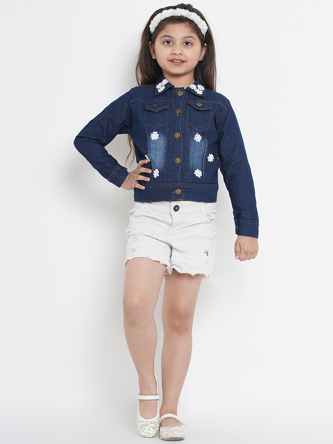 Bitiya By Bhama Girls Blue Solid Lightweight Denim Jacket