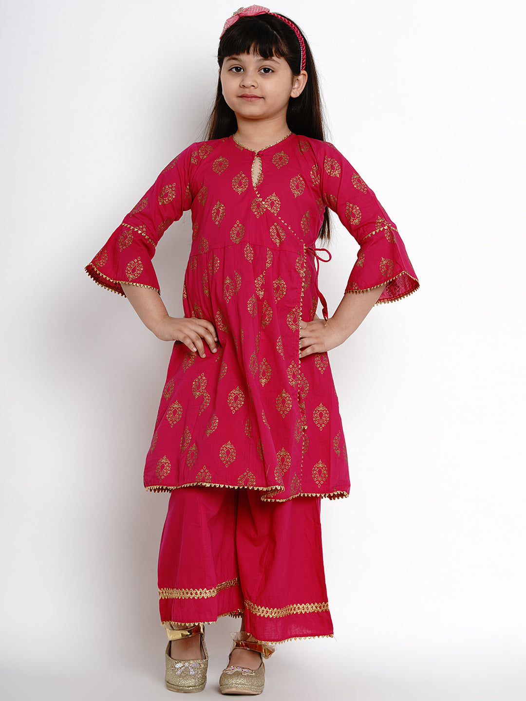 Bitiya By Bhama Girls Fuchsia Embroidered Kurti With Palazzos