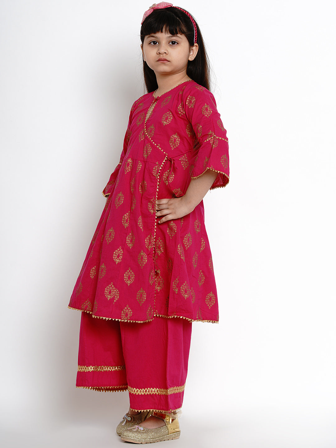 Bitiya By Bhama Girls Fuchsia Embroidered Kurti With Palazzos