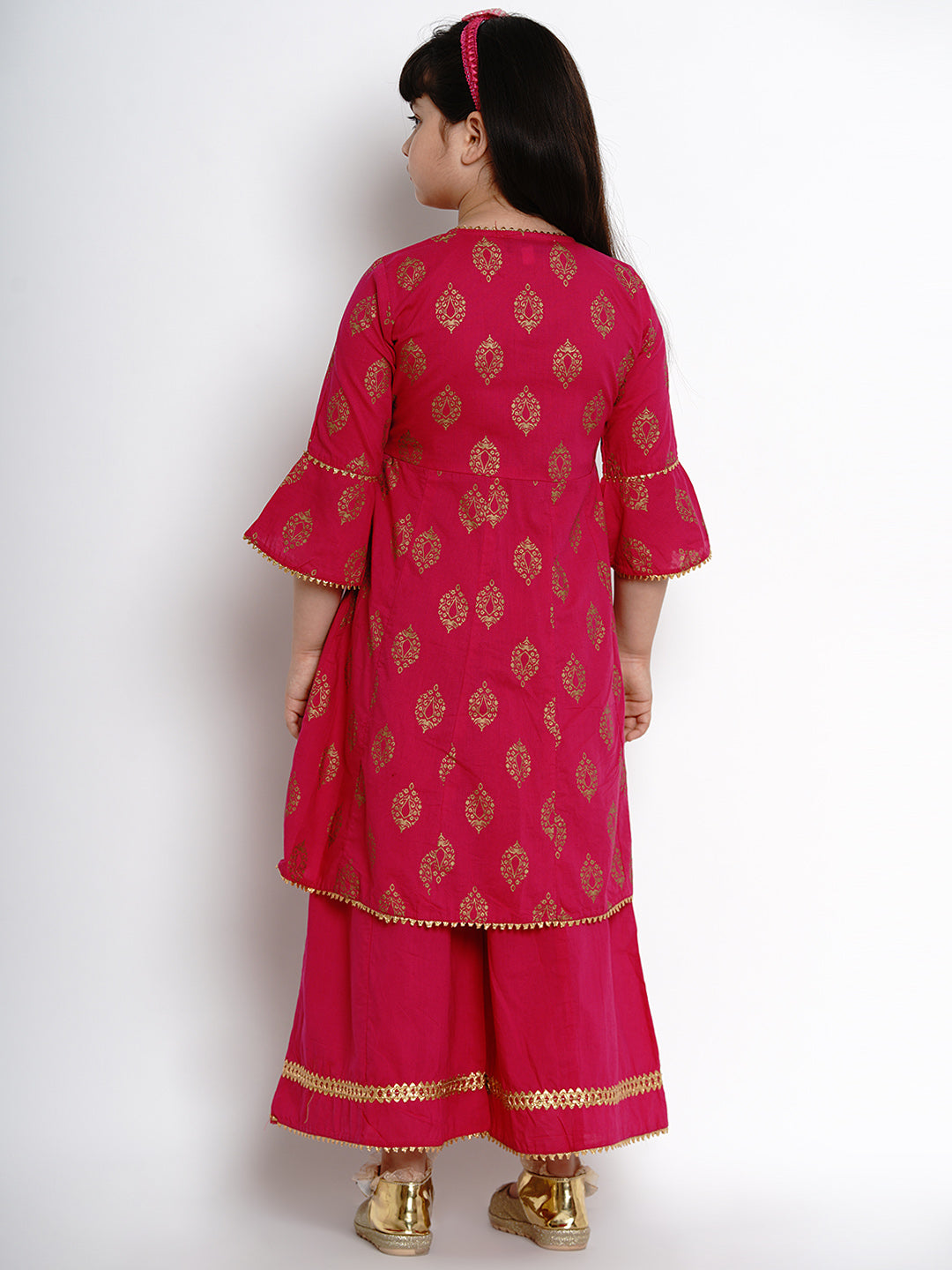 Bitiya By Bhama Girls Fuchsia Embroidered Kurti With Palazzos