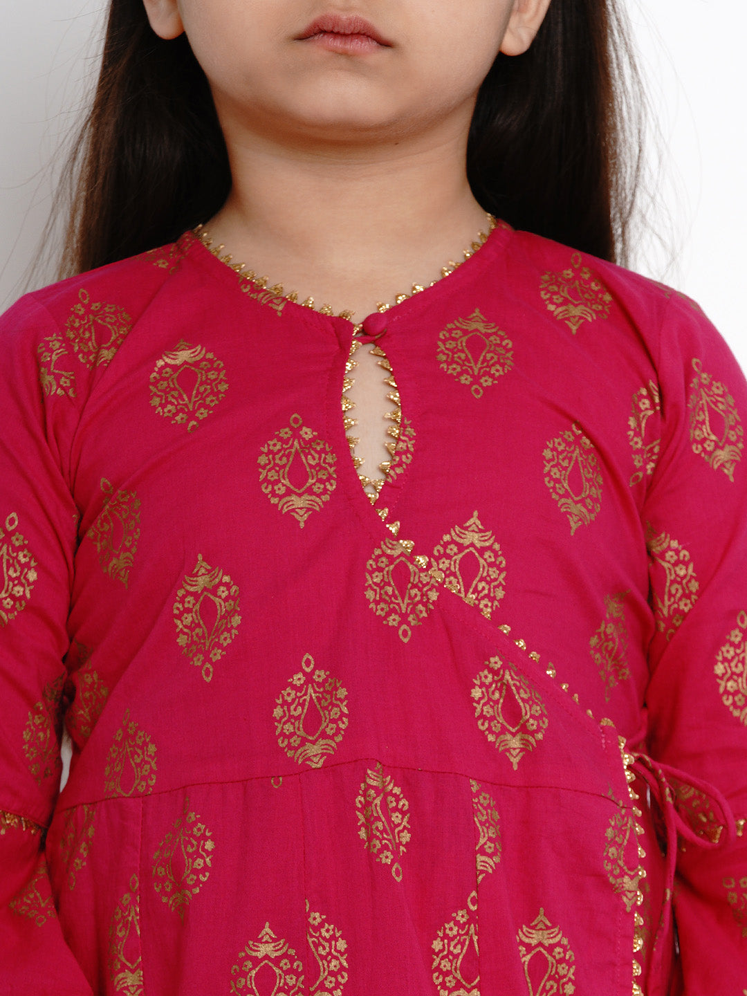 Bitiya By Bhama Girls Fuchsia Embroidered Kurti With Palazzos