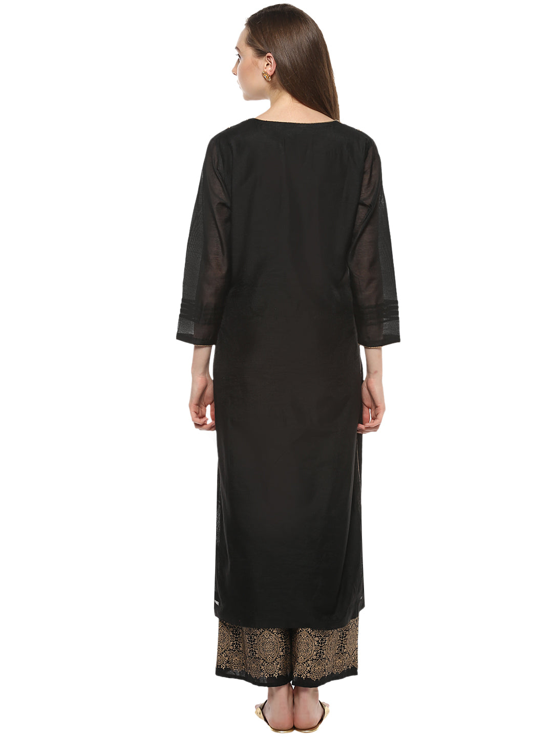 Black And Beige Printed Kurta With Palazzos
