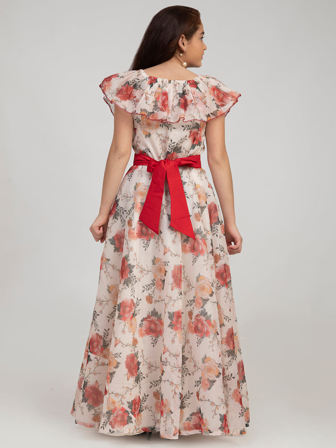 Bitiya By Bhama Girls Off White Floral Printed Fit & Flare Dress