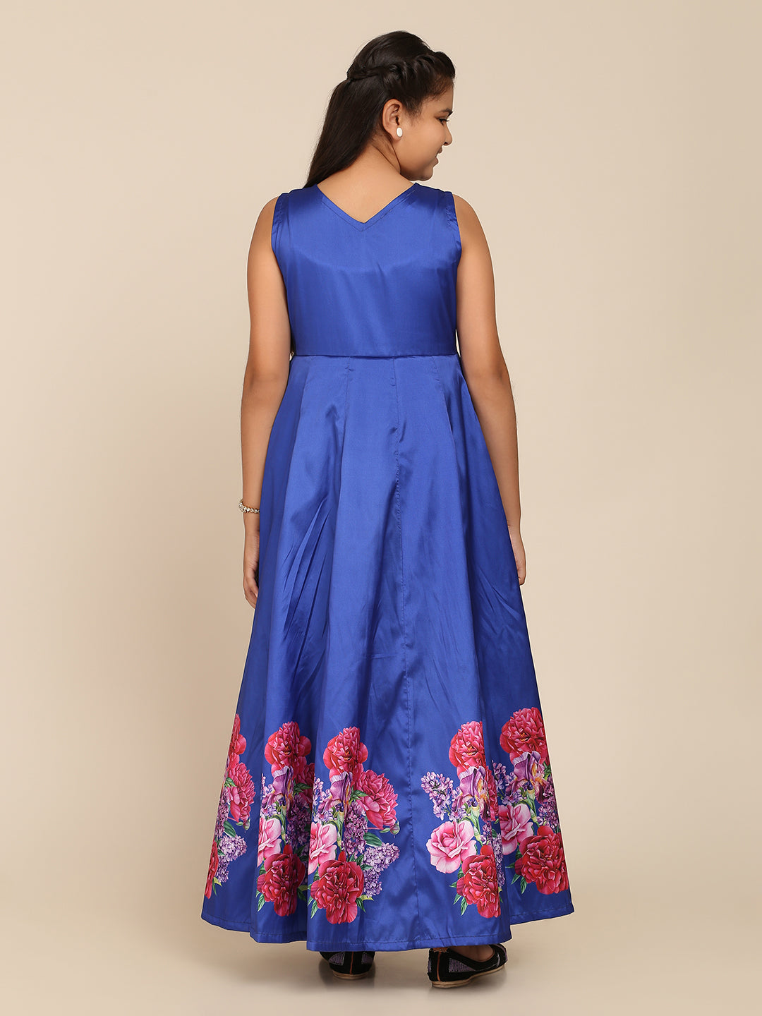 Bitiya By Bhama Girls Blue Digital Print Gown