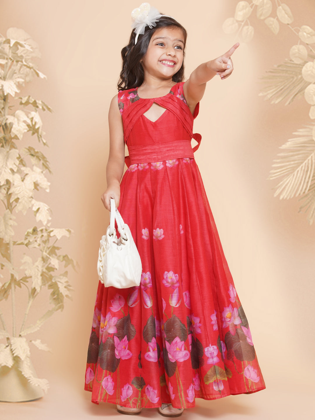 Bitiya By Bhama Girls Red Floral Printed Dress