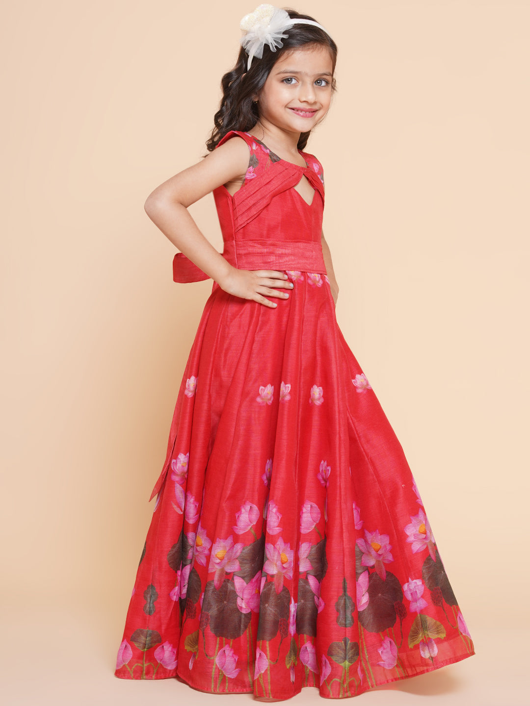Bitiya By Bhama Girls Red Floral Printed Dress