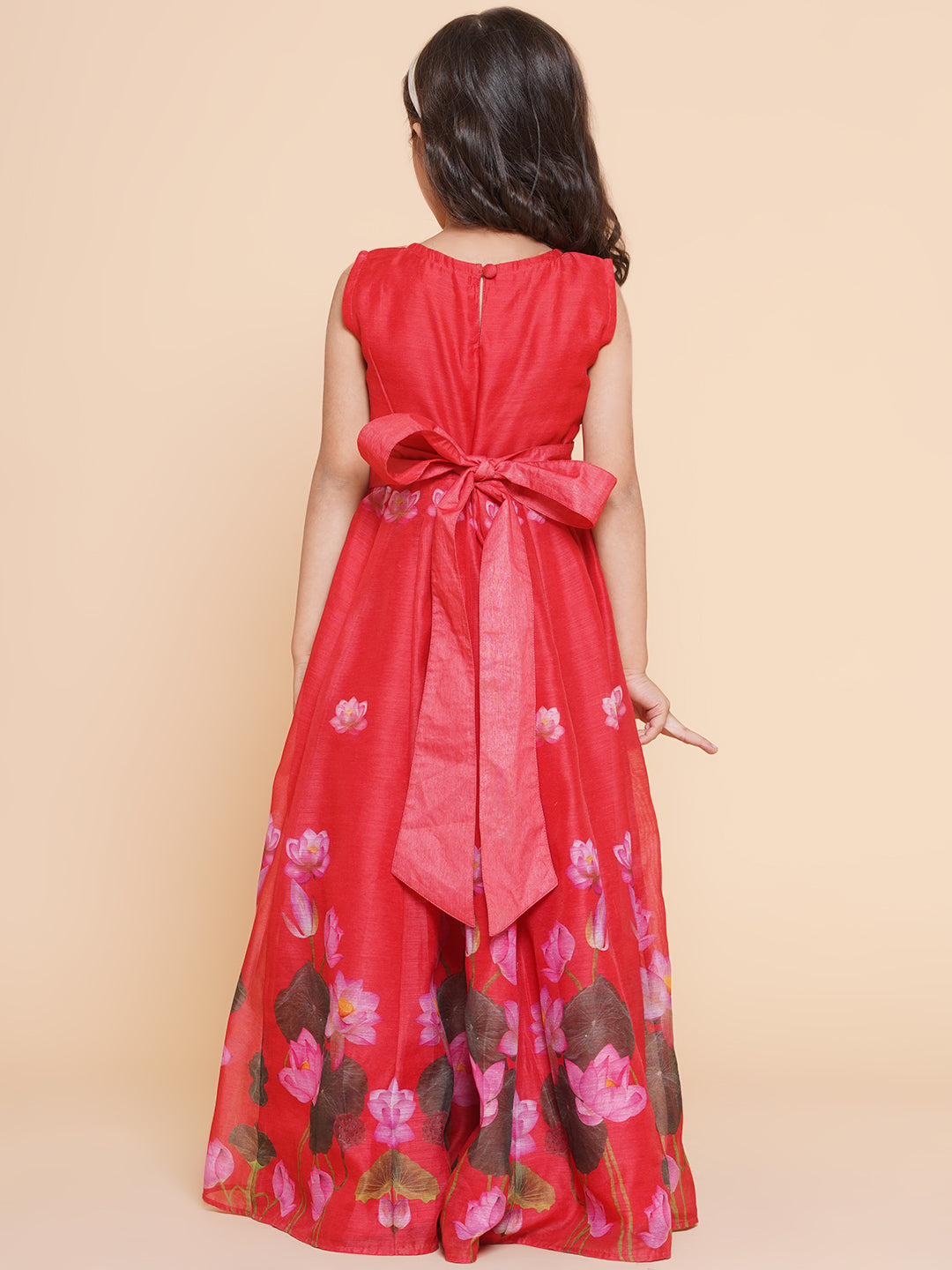 Bitiya By Bhama Girls Red Floral Printed Dress