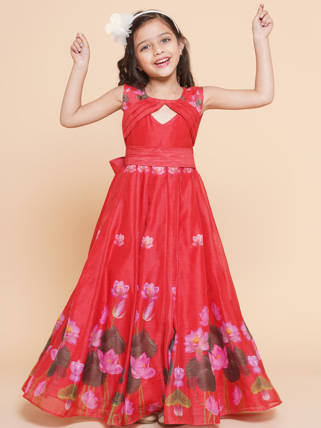 Bitiya By Bhama Girls Red Floral Printed Dress