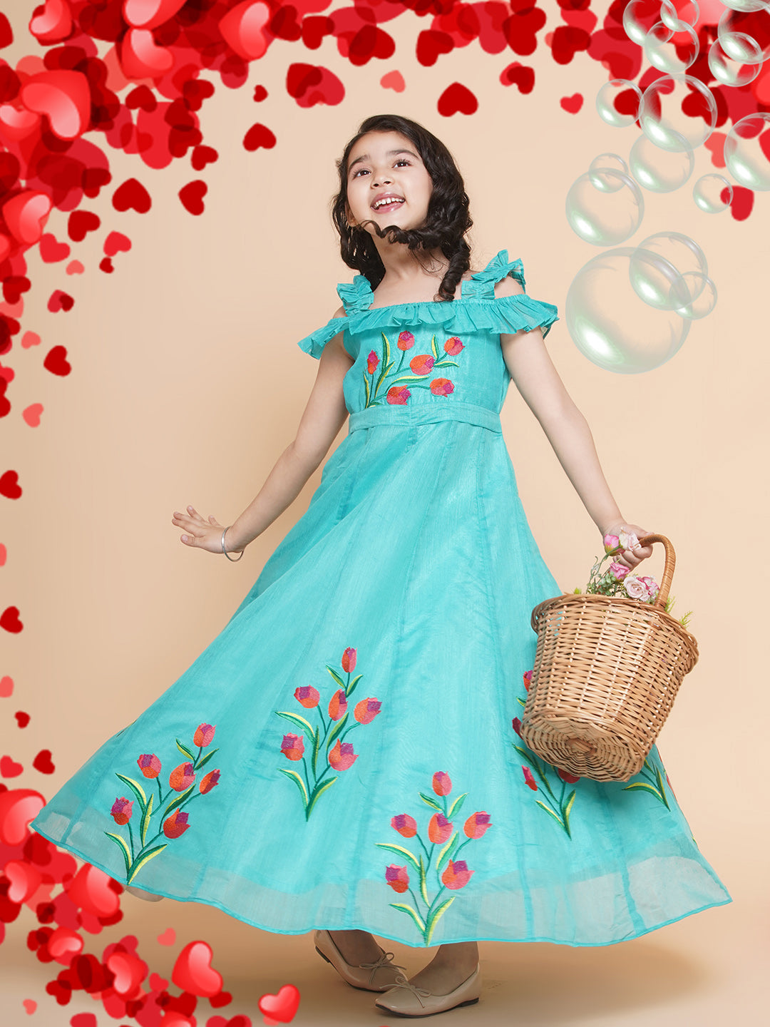 Bitiya By Bhama Sea Green Floral Embroidered Maxi Dress