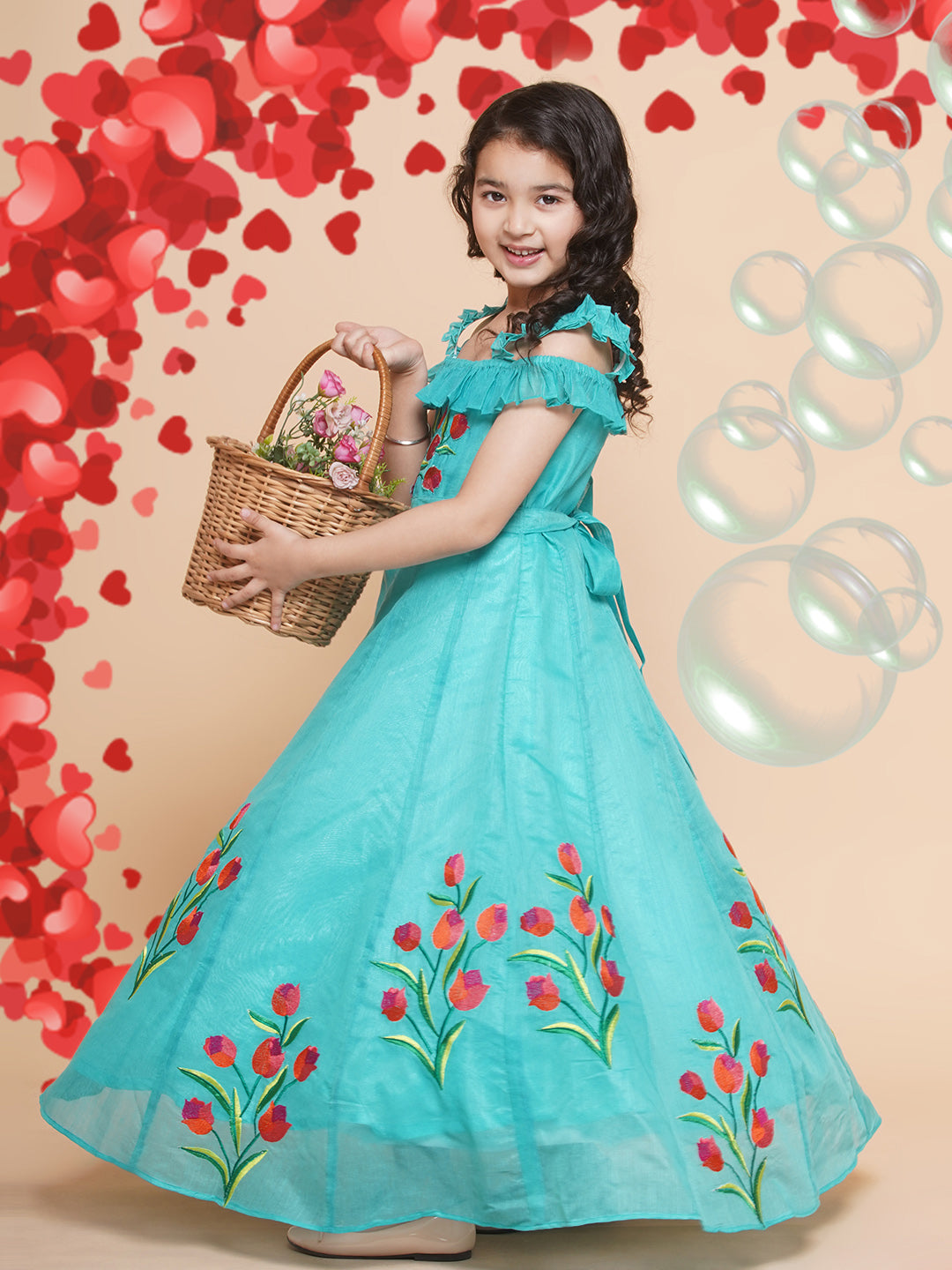 Bitiya By Bhama Sea Green Floral Embroidered Maxi Dress