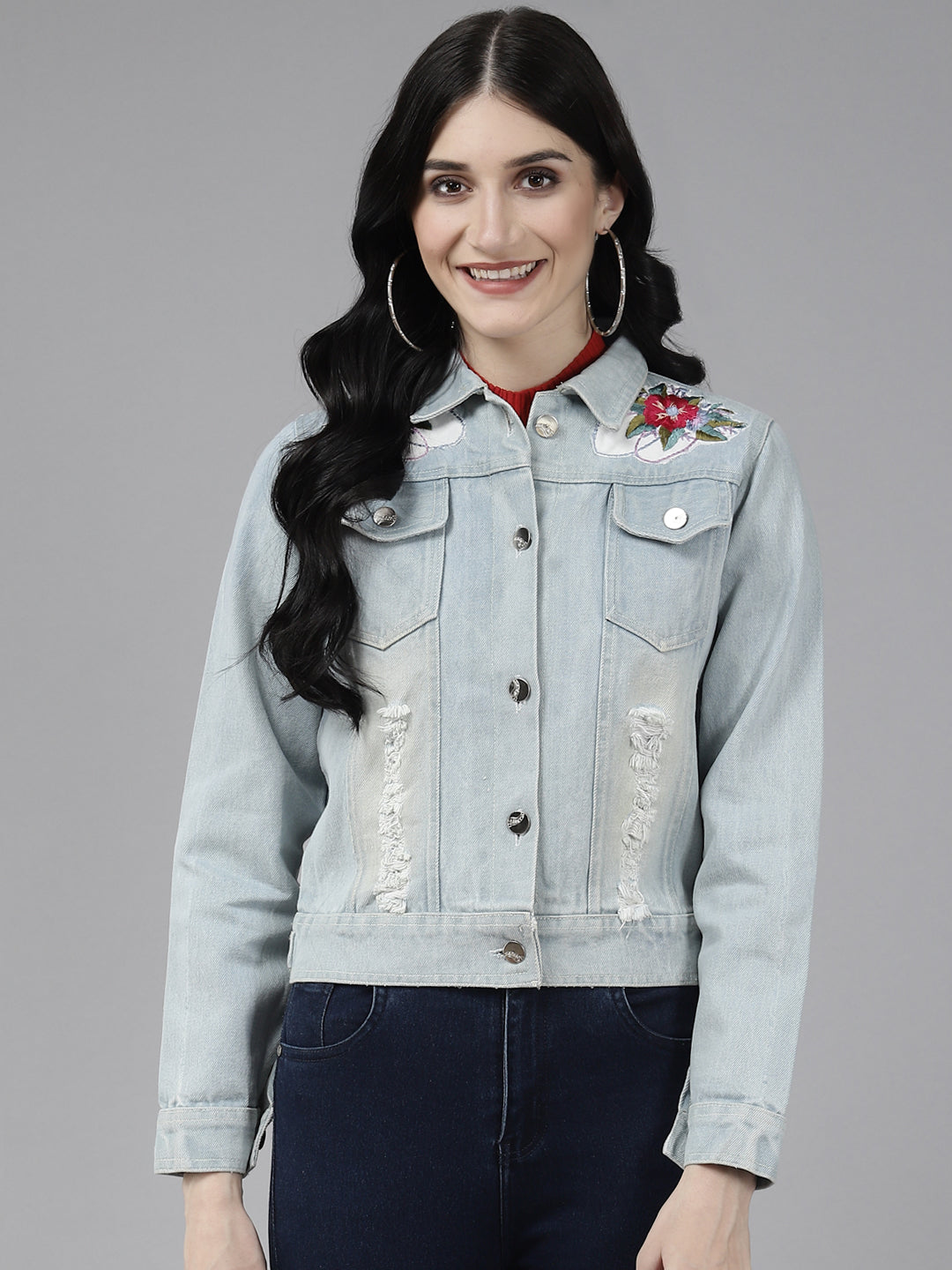Bhama Couture Light Blue Front Open Embroidered Jacket