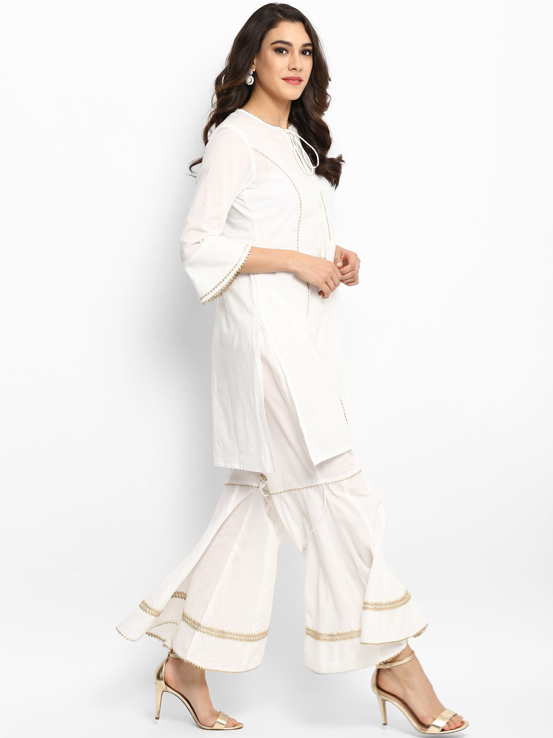 White Solid Kurta With Sharara.