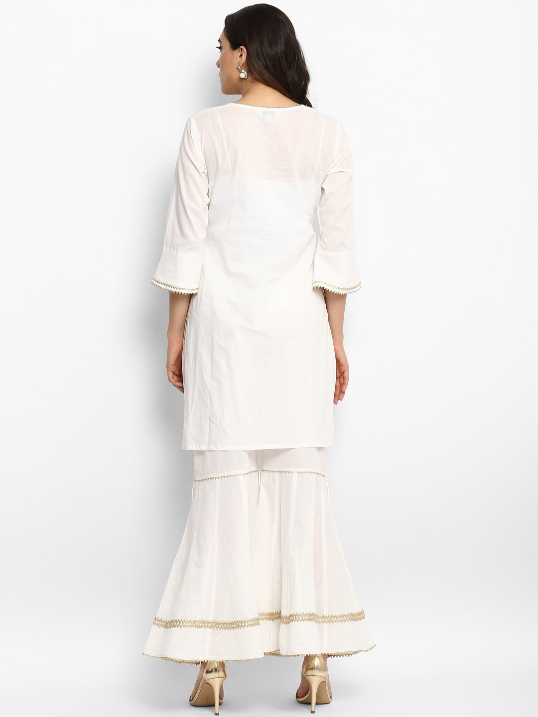 White Solid Kurta With Sharara.