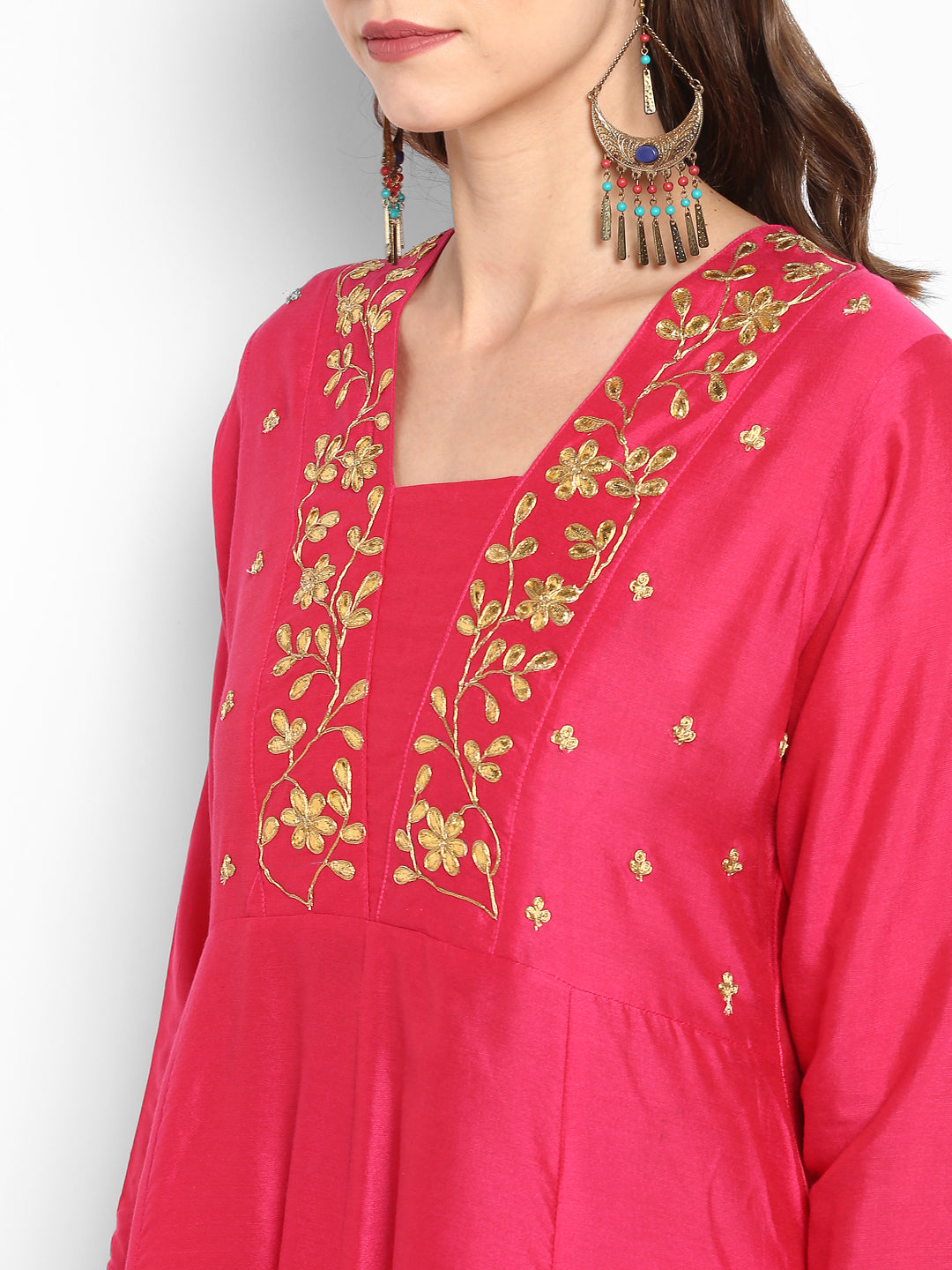Fuchsia Pink Yoke Design Kurta With Palazzos