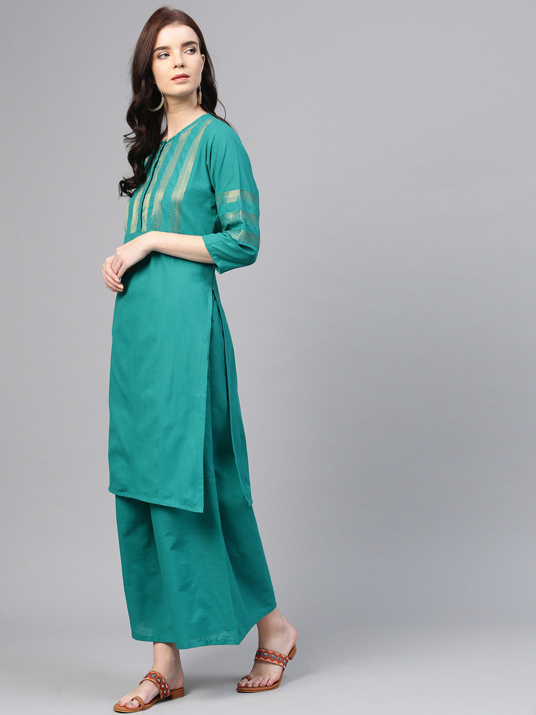 Green Yoke Design Kurta With Palazzos