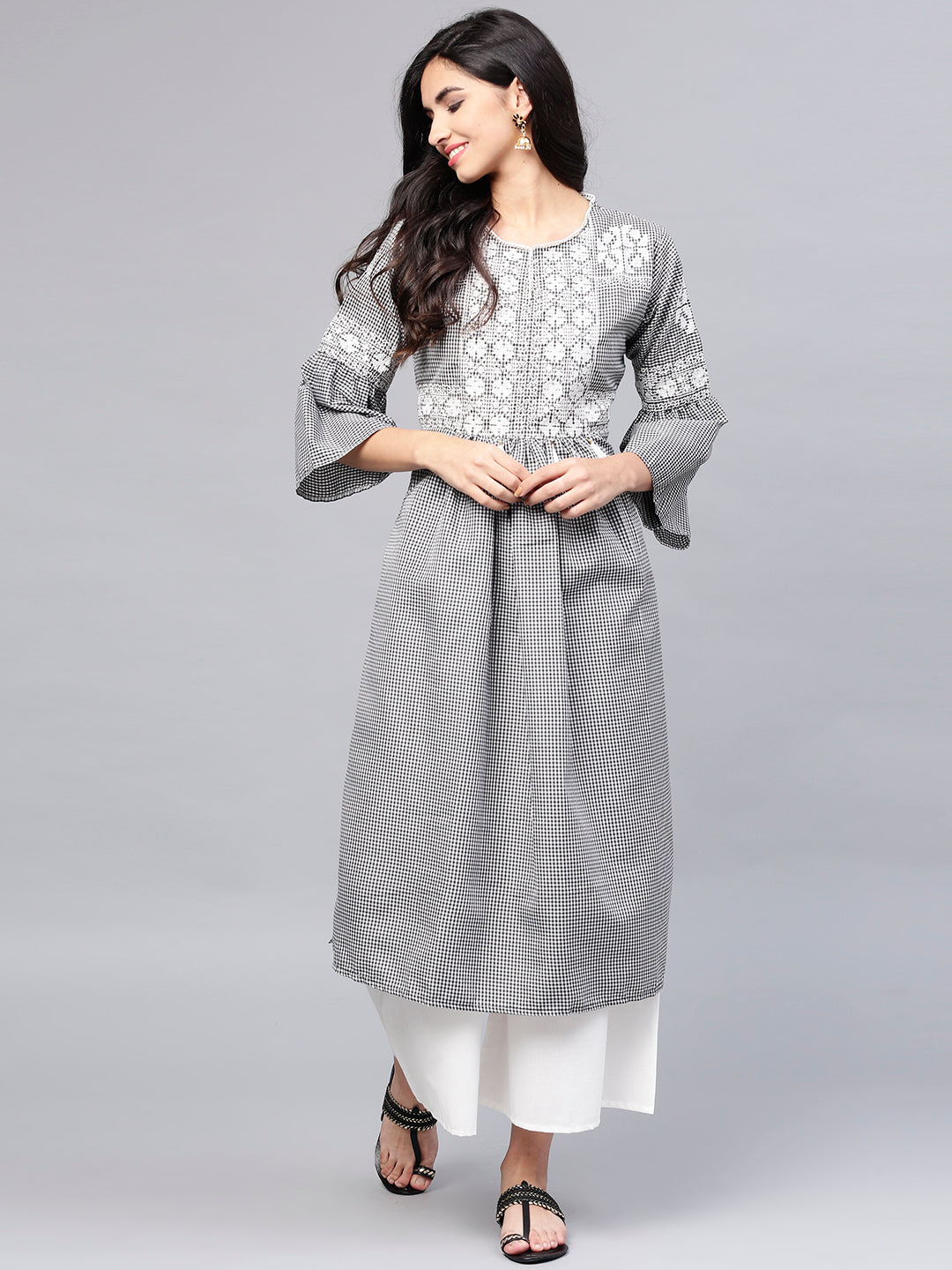Bhama Couture Black And White Checked Kurta With Palazzos