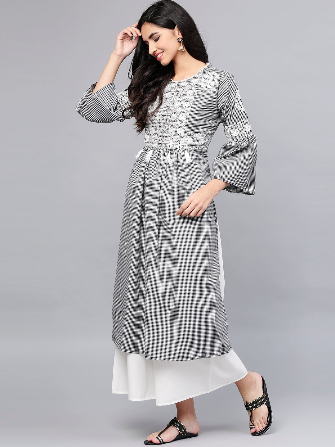 Bhama Couture Black And White Checked Kurta With Palazzos