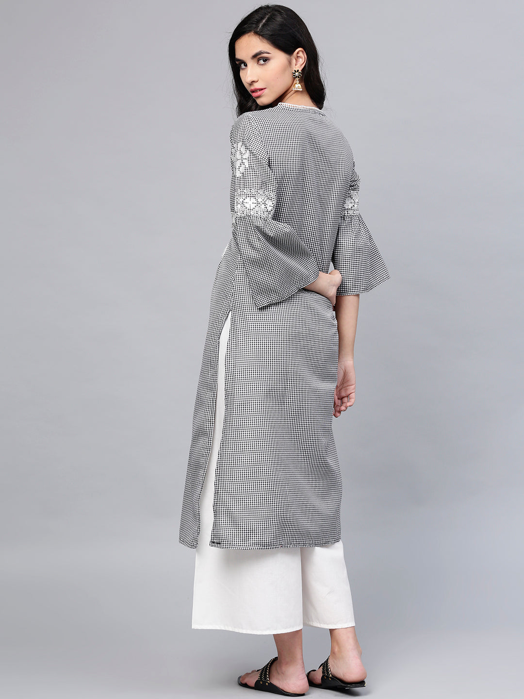 Bhama Couture Black And White Checked Kurta With Palazzos