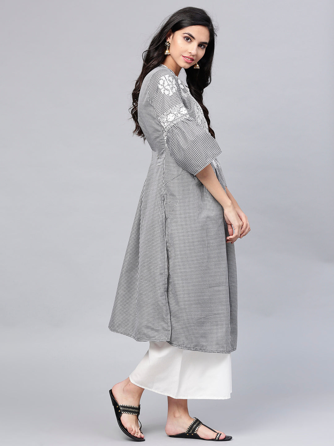 Bhama Couture Black And White Checked Kurta With Palazzos