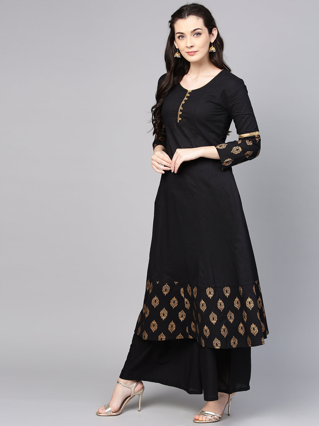 Bhama Couture Women Black & Golden Solid Kurta with Palazzos