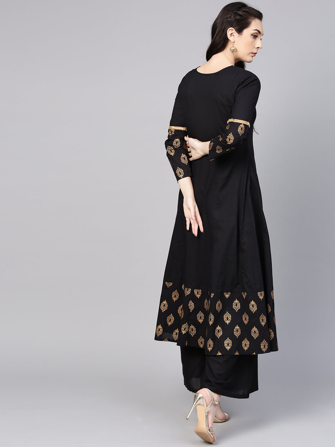 Bhama Couture Women Black & Golden Solid Kurta with Palazzos