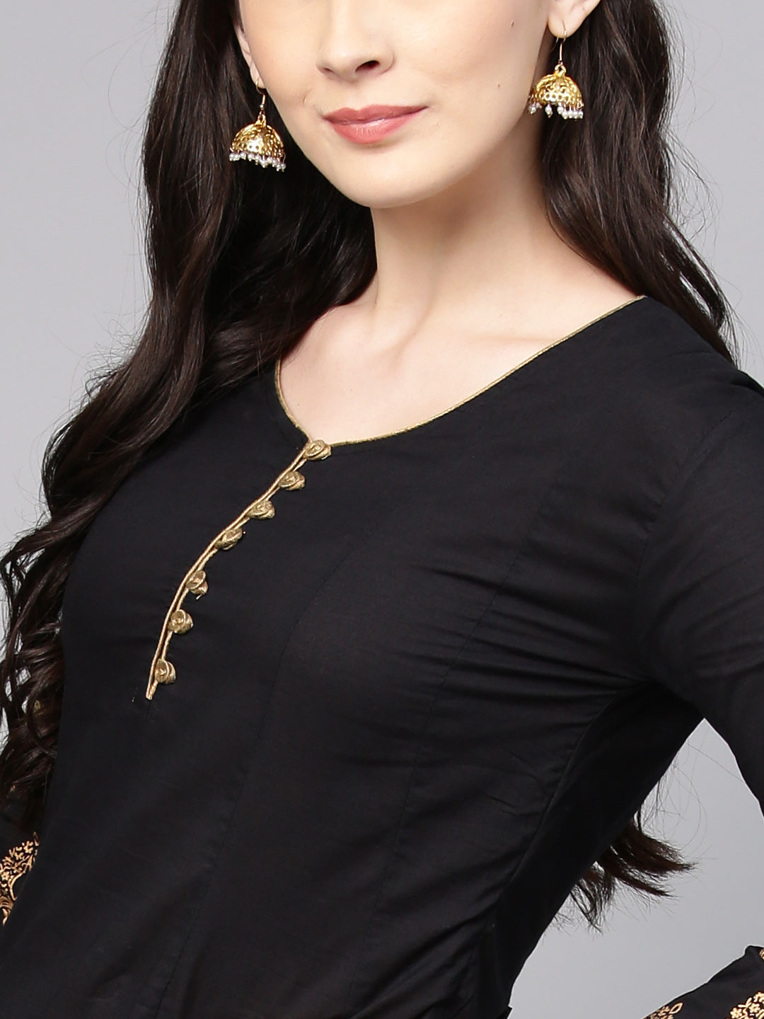 Bhama Couture Women Black & Golden Solid Kurta with Palazzos