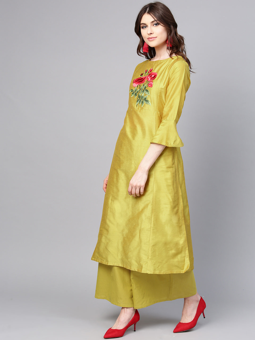 Mustard Yellow Yoke Design Kurta With Palazzos