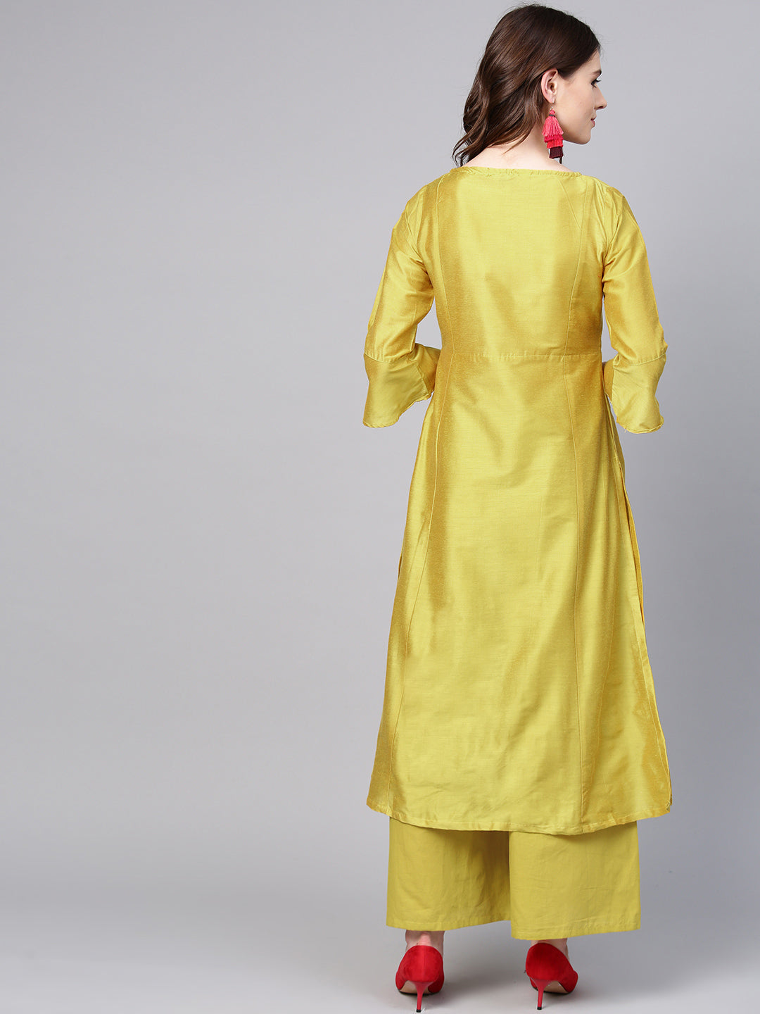 Mustard Yellow Yoke Design Kurta With Palazzos