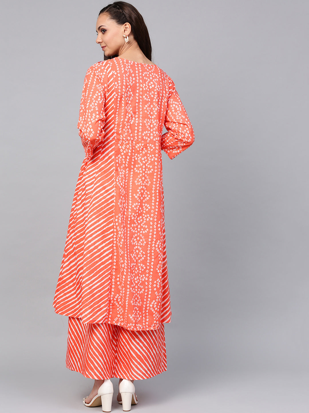 Bhama Couture Orange Bandhej Lace Work Kurta With Palazzos.