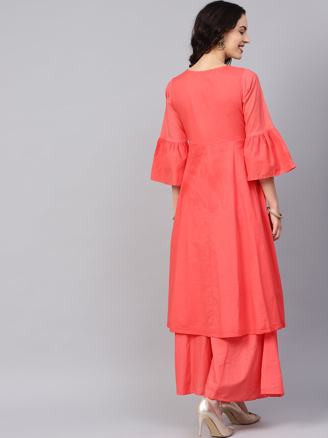 Bhama Couture Women Peach-Coloured Solid Kurta with Palazzos