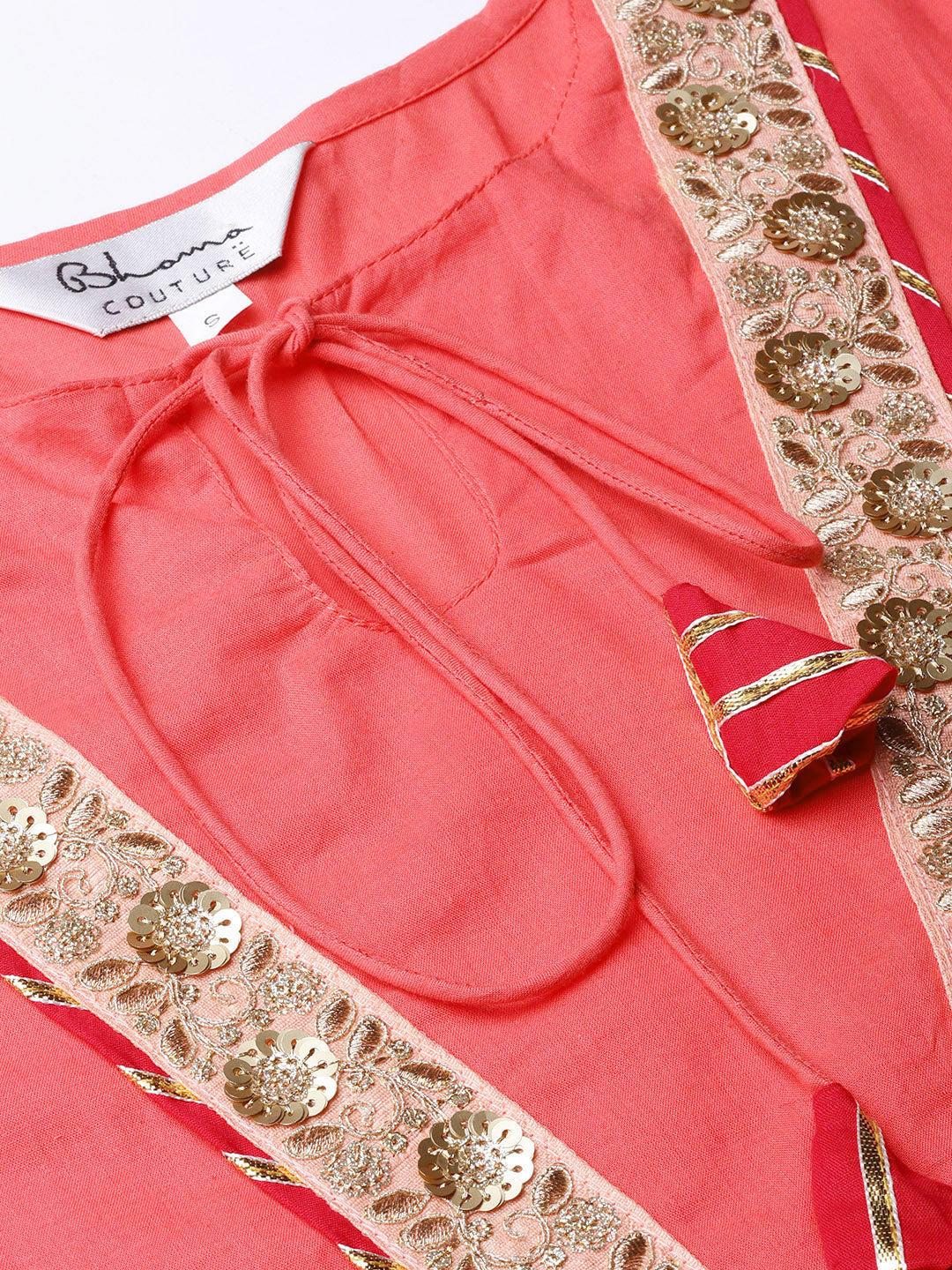 Bhama Couture Women Peach-Coloured Solid Kurta with Palazzos