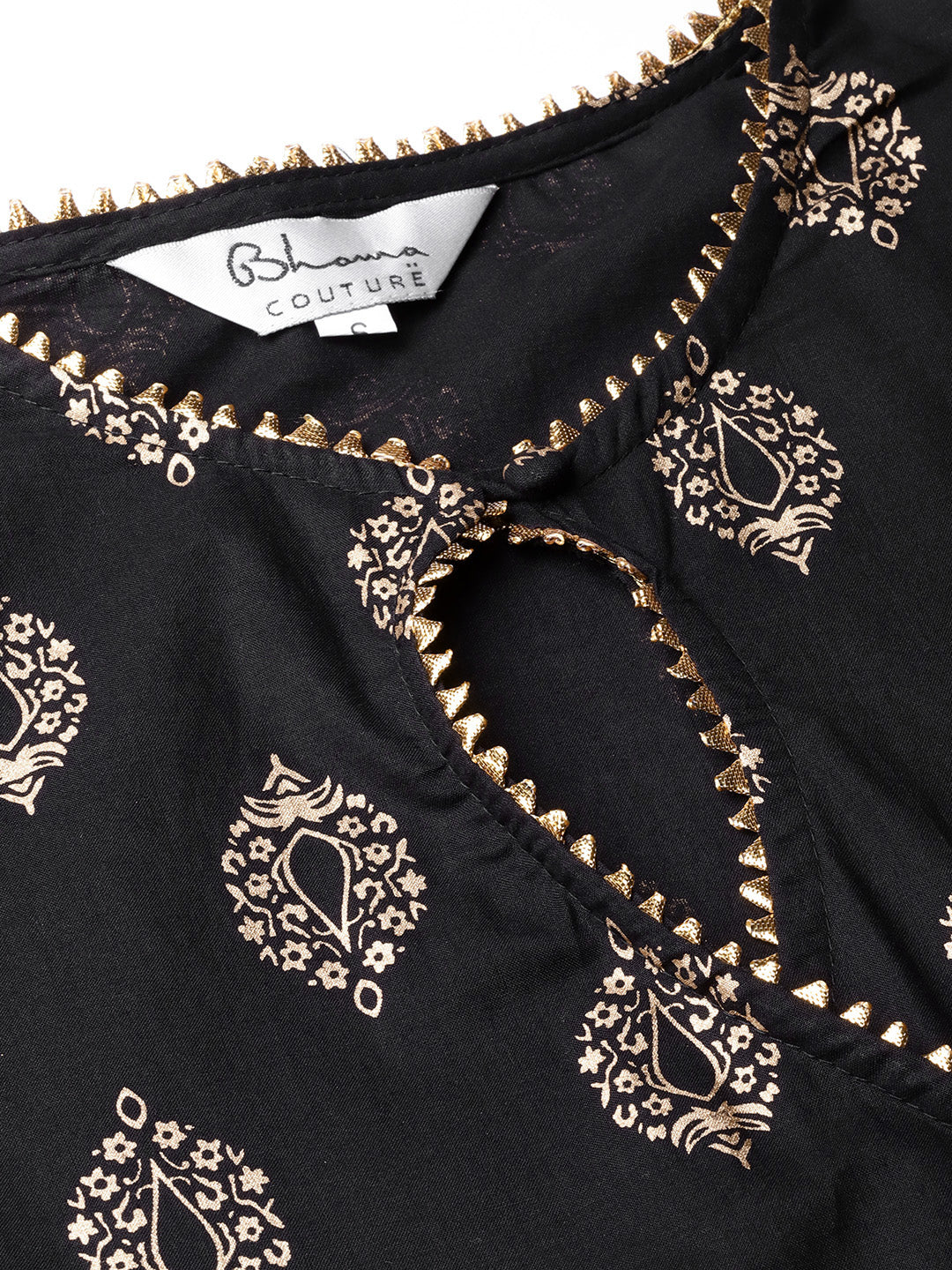 Black And Golden Printed Kurta With Palazzos