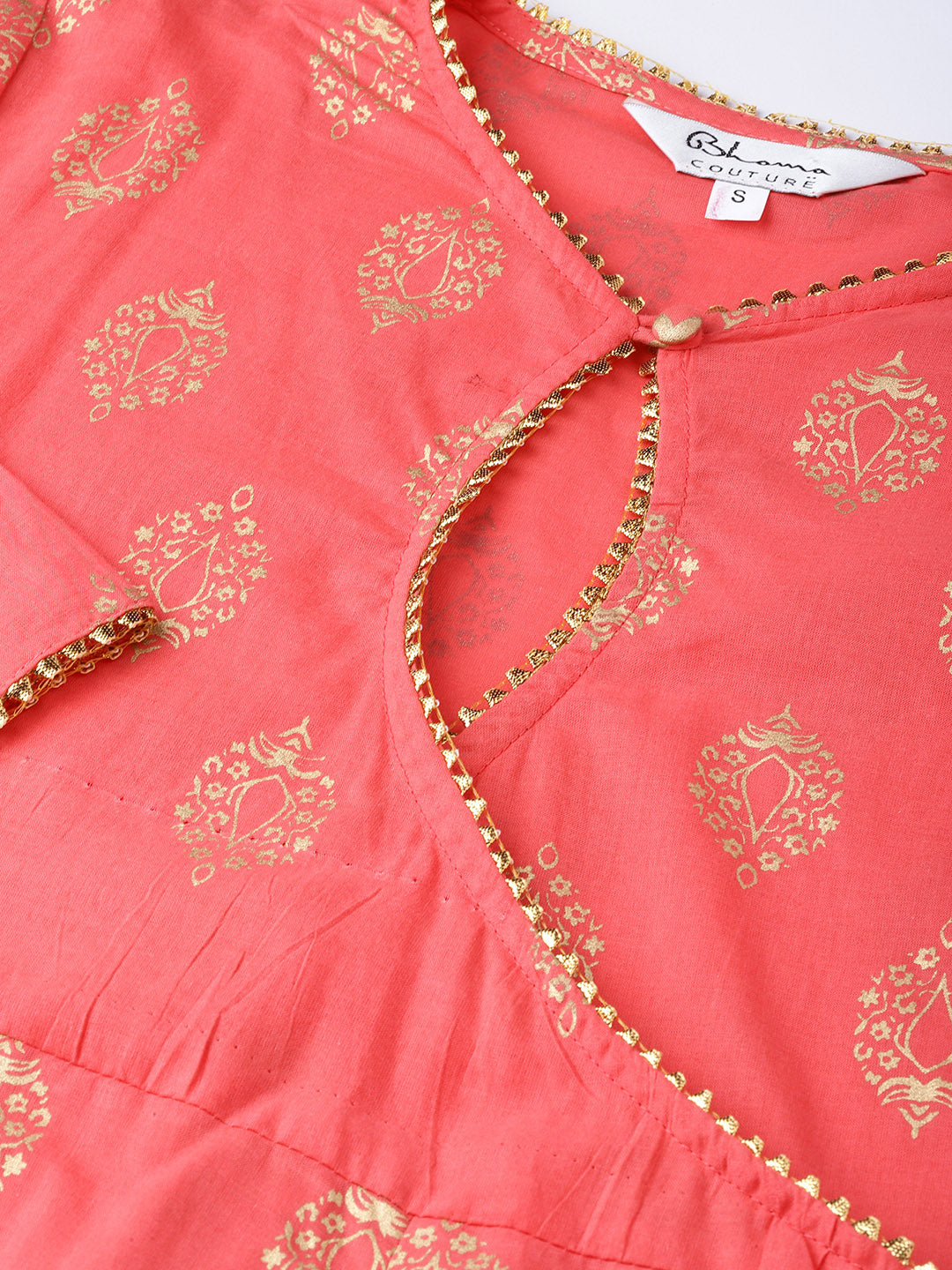 Peach And Golden Printed Kurta With Palazzos