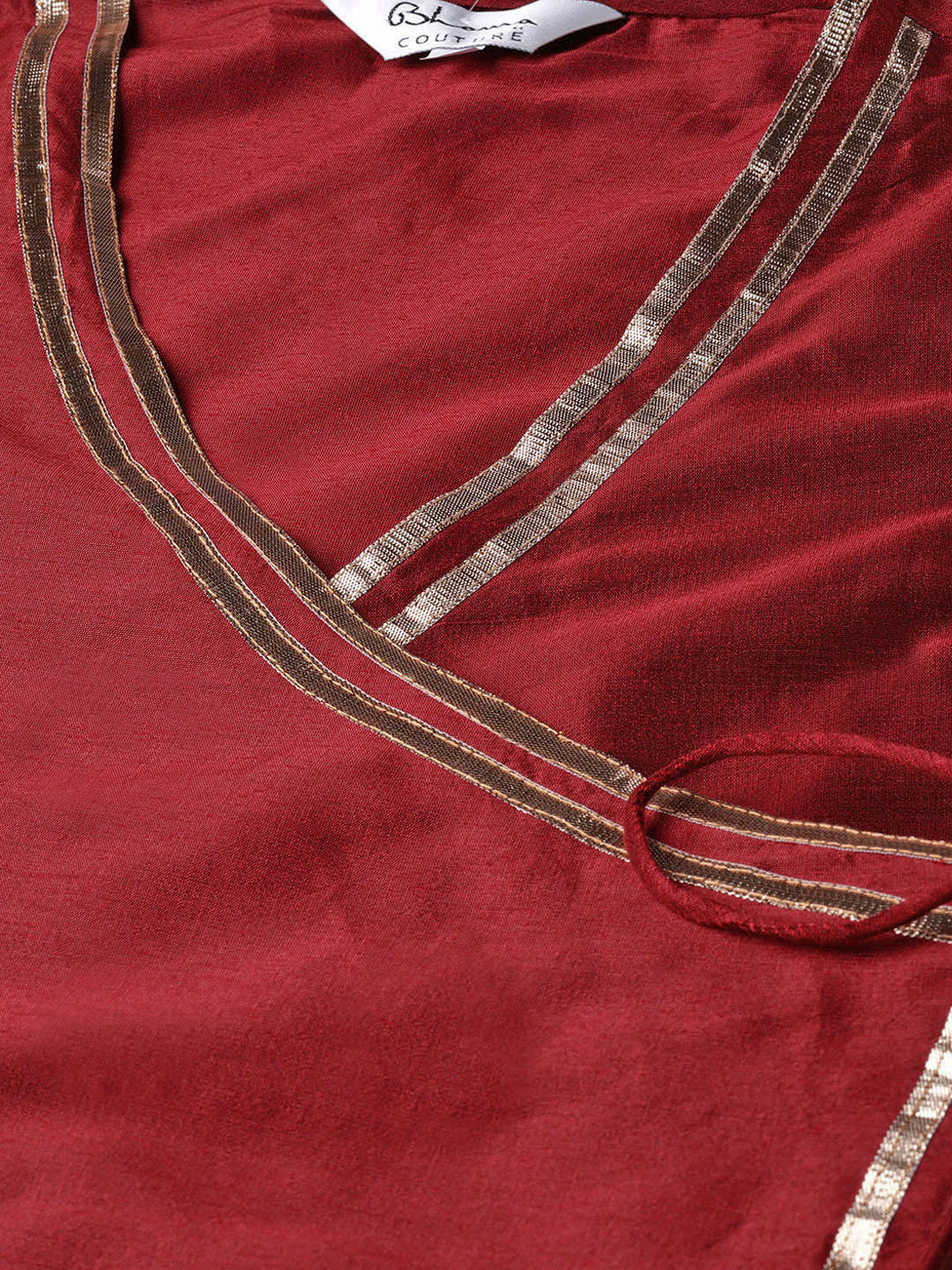 Bhama Couture Women Maroon Solid Angrakha Kurta with Palazzos