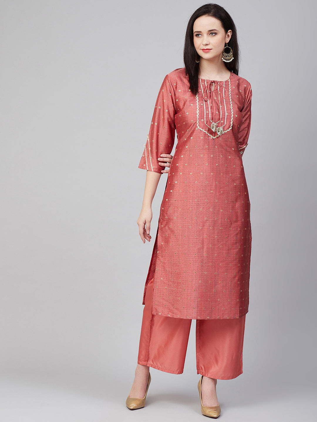 Peach Gotta Patti Lace Details Kurta With Palazzos