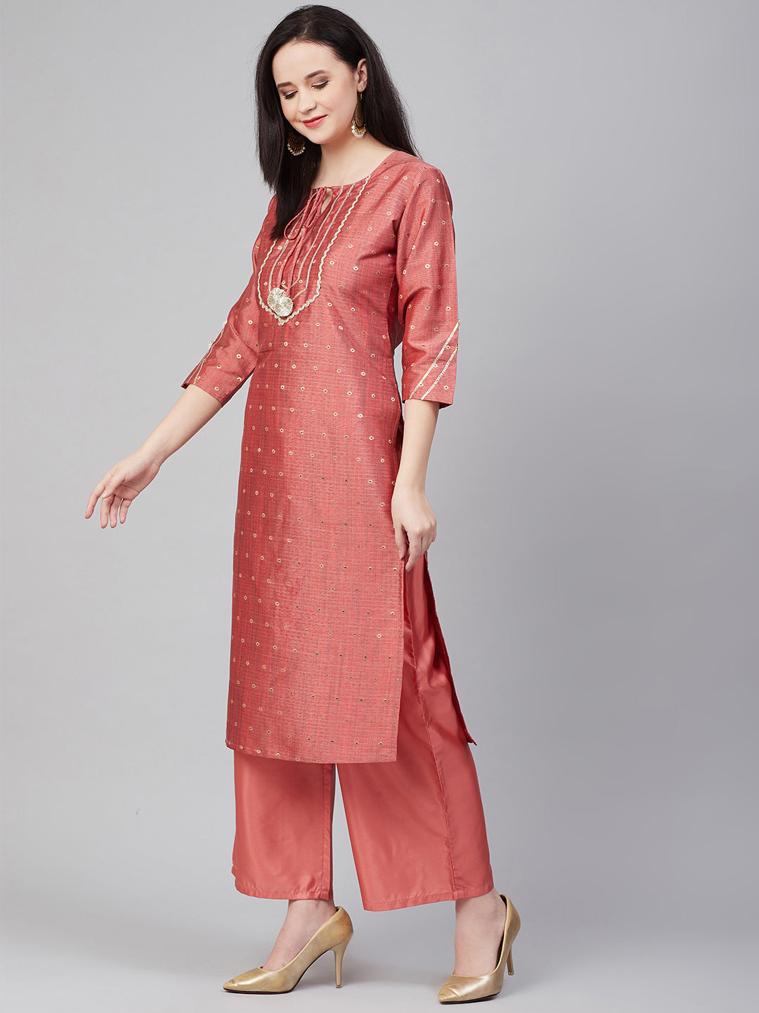 Peach Gotta Patti Lace Details Kurta With Palazzos