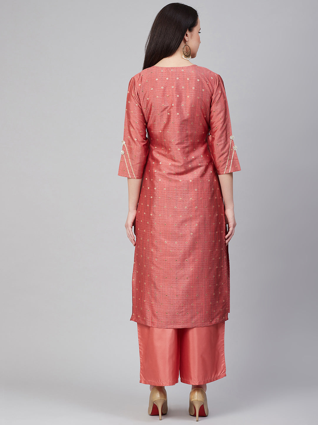 Peach Gotta Patti Lace Details Kurta With Palazzos