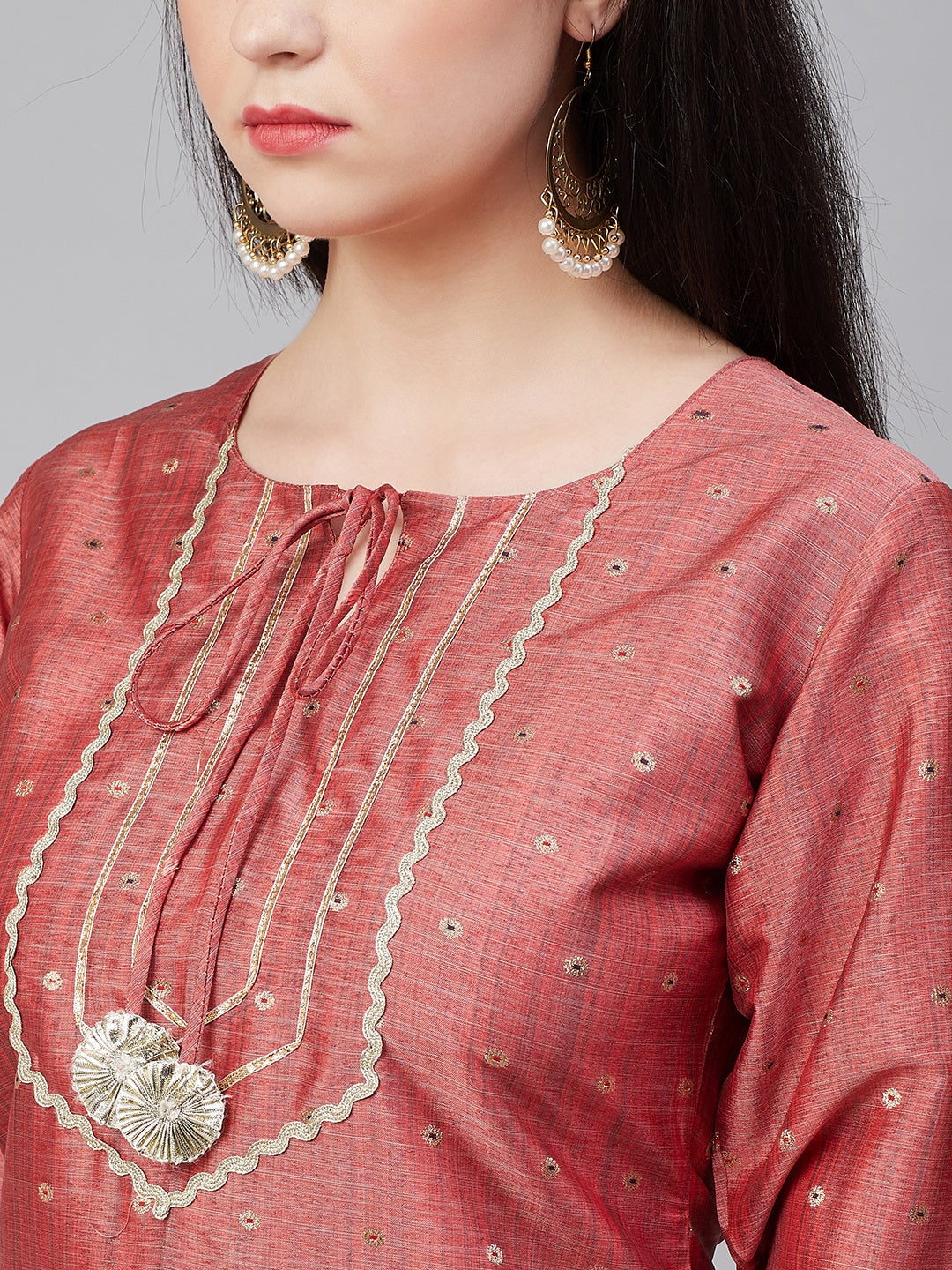 Peach Gotta Patti Lace Details Kurta With Palazzos