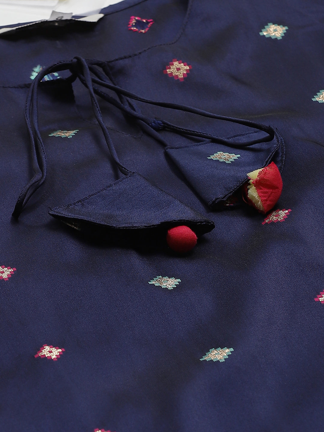 Navy Blue & Golden Woven Design Kurta with Palazzos