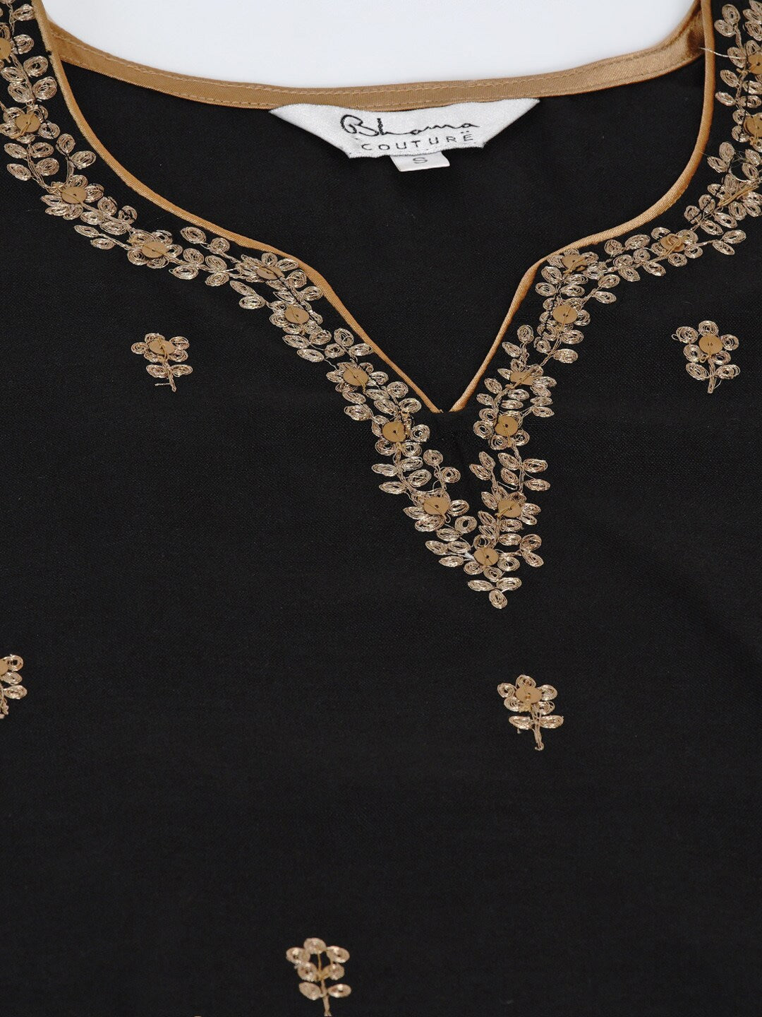 Black And Golden Embroidered Kurta With Palazzos And Dupatta
